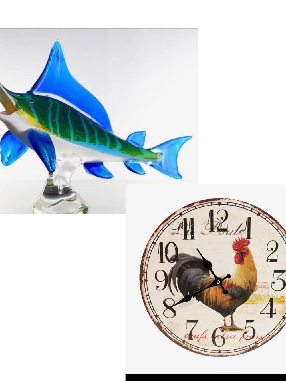 16” Glass Marlin & 13” Roaster Wall Clock